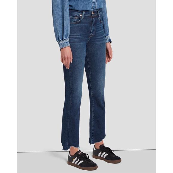 7 for All Mankind Flare Jeans Women’s 27 Vintage Blue High Waist Distressed Hem - Picture 4 of 16